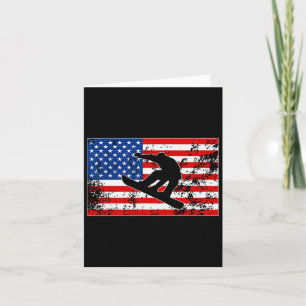Cartão Snowboarder Jumping American Flag Americano Snowbo