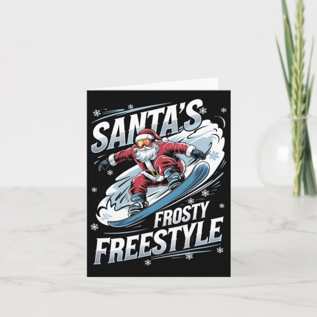 Cartão Snowboarding de Natal Papai Noel Snowboarder Santa (Frente)