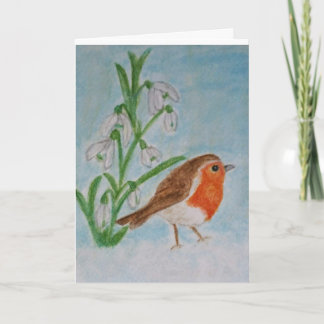 Cartão Snowdrops Robin greetings card birthday thankyou