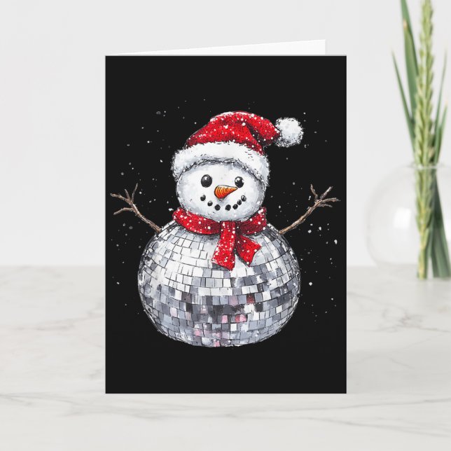 Cartão Snowman Christmas Retro Santa Hat Disco Ball Match (Frente)