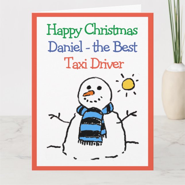 Cartão Snowman Design Happy Christmas Taxi Driver (Frente)