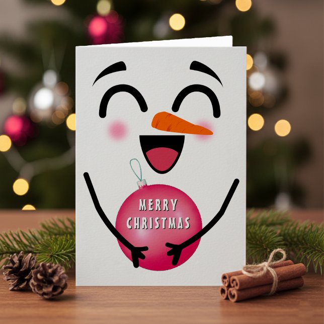 Cartão Snowman Feliz Feliz Natal Rosto Sorridente Inverno (Snowman Merry Christmas Cute Smiling Face Winter Card
)