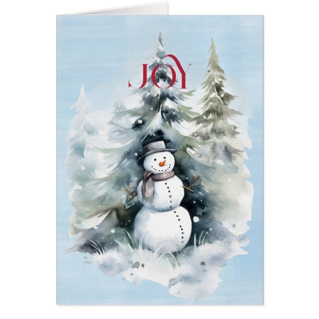 Cartão Snowman in the Forest com Red JOY (Frente)