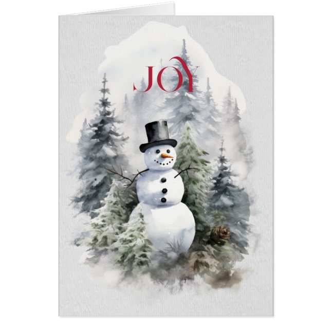 Cartão Snowman in the Forest com Red JOY (Frente)