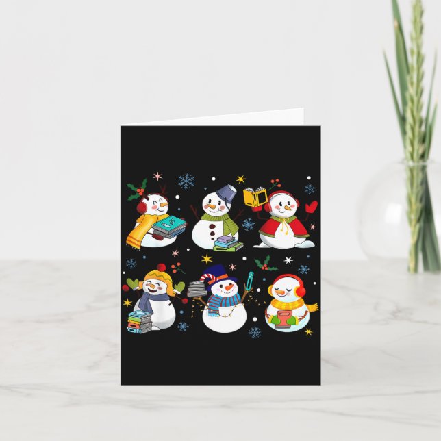 Cartão Snowman Reading Books Teacher Christmas Librarian  (Frente)