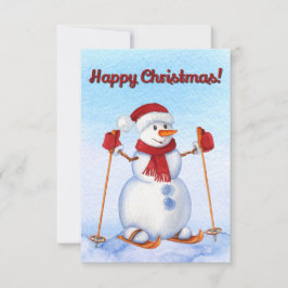 Cartão Snowman Ski Watercolor Natal