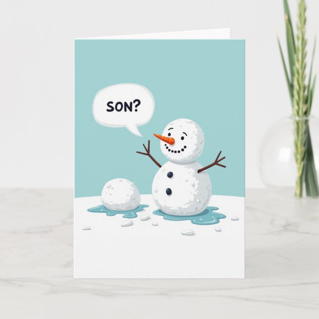 Cartão Snowman Son Melting Funny Christmas Card (Frente)