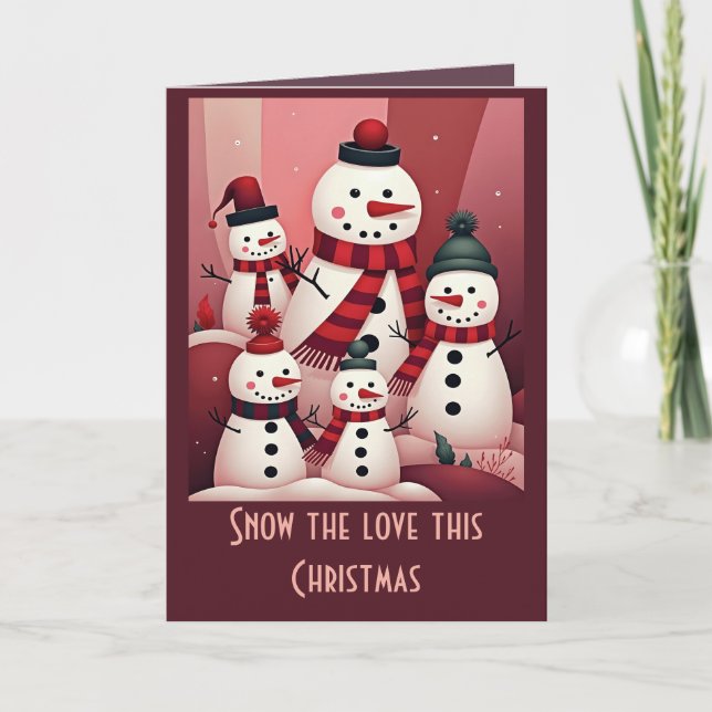 Cartão Snowmen In A Sweet Kitschy Christmas Pink Theme  (Frente)