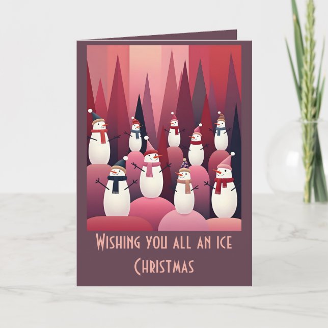 Cartão Snowmen Pink Theme Design Kitschy Christmas (Frente)