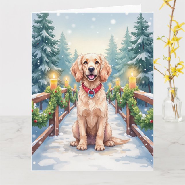 Cartão Snowy Bridge Boykin Spaniel Christmas Art (Flor Amarela)