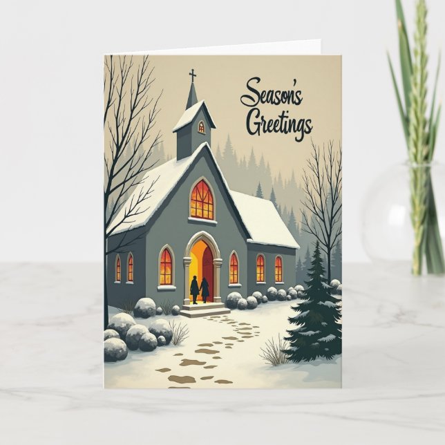 Cartão Snowy Christmas Church Card (Frente)