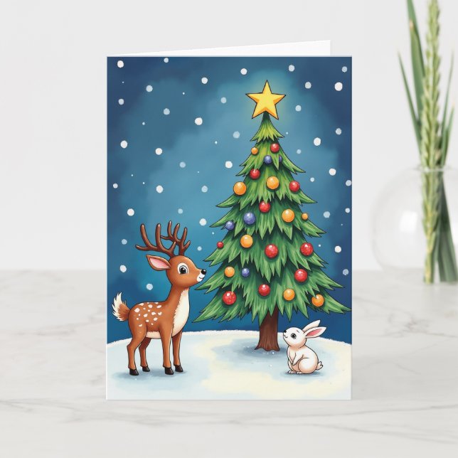 Cartão Snowy Christmas Deer Bunny (Frente)