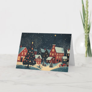 Cartão Snowy Homes com Árvores Decoradas