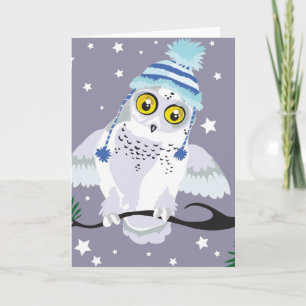 Cartão Snowy Owl with Hat~ Winter Greeting Cards