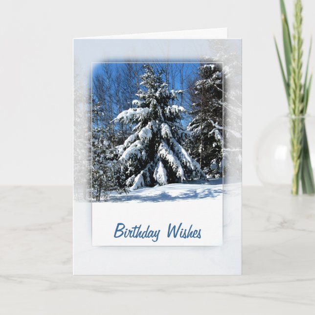 Cartão Snowy Tree Birthday Wishes (Frente)