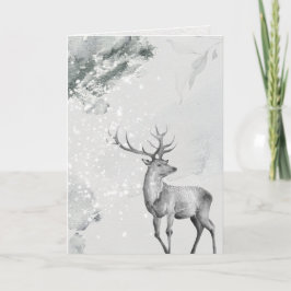 Cartão Snowy Watercolor Deer Paceful