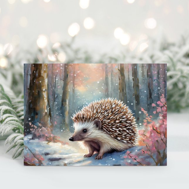 Cartão Snowy Winter Hedgehog Arte Moderna (Criador carregado)