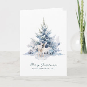 Cartão Snowy Woodland Pine Deer Felry Christmas Flat