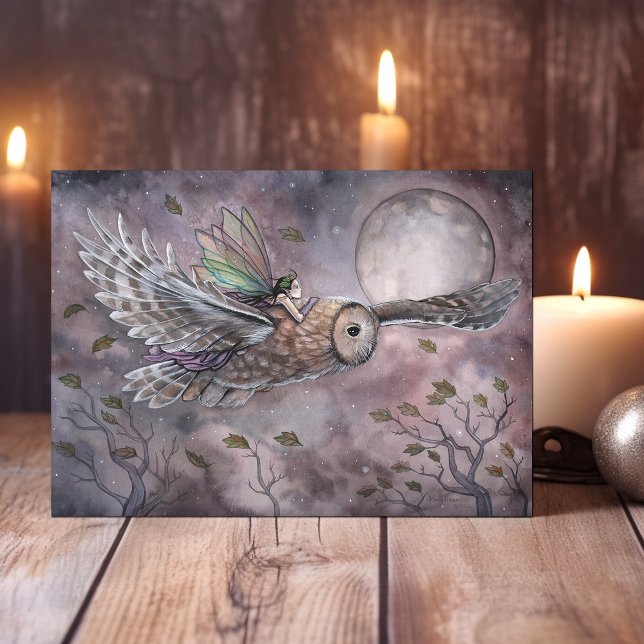 Cartão Soaring Owl and Fairy Art Card by Molly Harrison (Criador carregado)