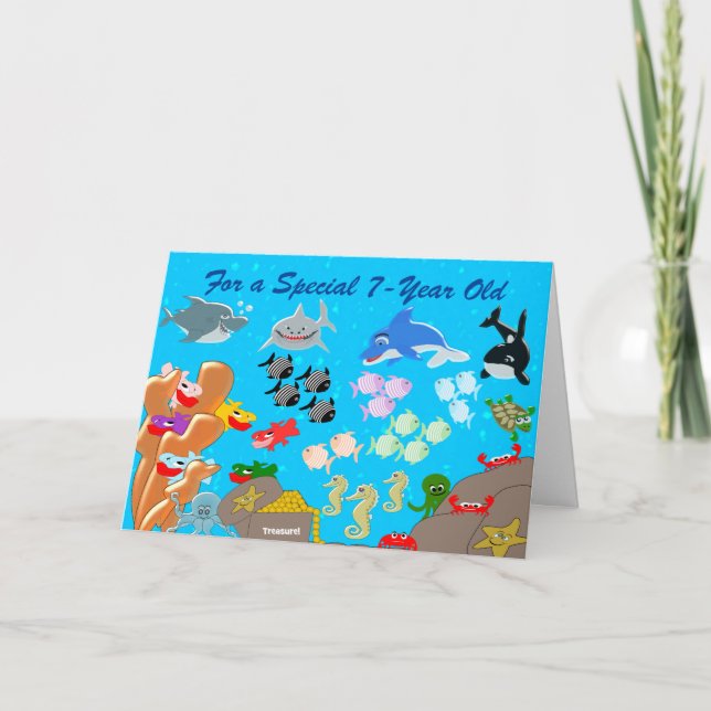 Cartão Sob o Aniversário de 7 Personalizado do Mar (Frente)
