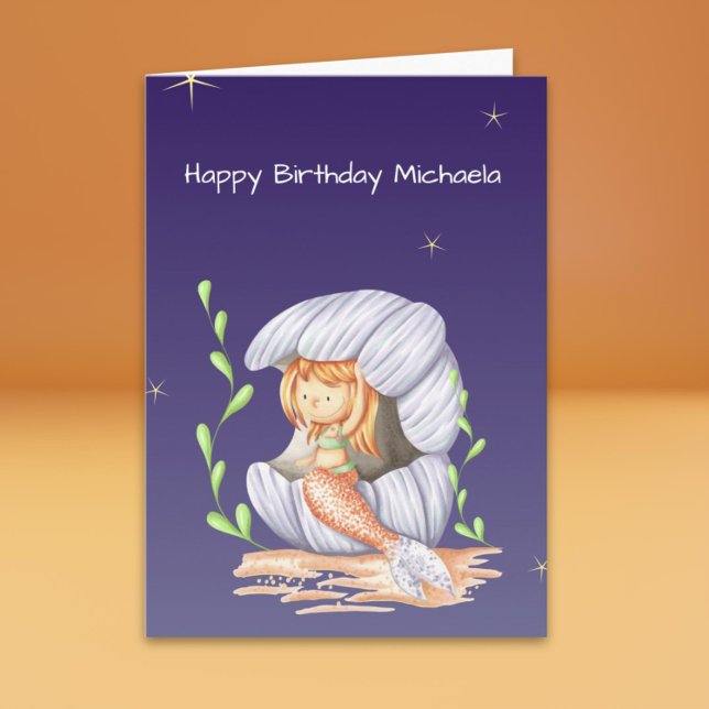Cartão Sob o Mar Feliz Aniversário da Sereia (Under the Sea Mermaid Girl Happy Birthday Card)