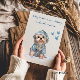 Cartão Sob o Tempo com Cute Yorkie Aquarela Azul