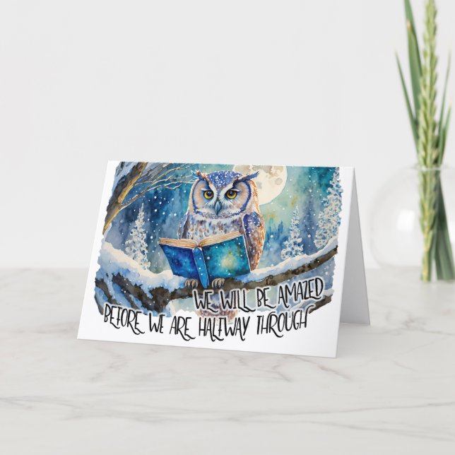 Cartão Sober Owl Lendo Grande Aniversário de Recuperação  (Frente)