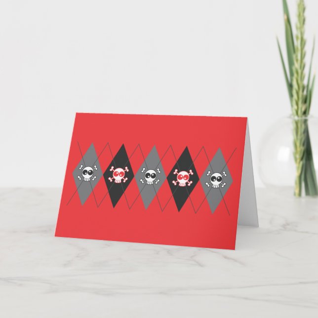 Cartão Sobieski Skull Argyle Red Greeting Card (Frente)