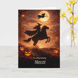 Cartão Sobrinha Bruxas de Halloween Fofo à Noite Cavalgan