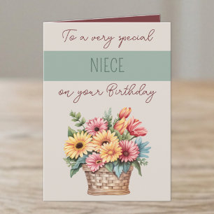 Cartão Sobrinha gerbera verde bege aniversário