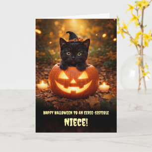 Cartão Sobrinha Halloween Pequeno Gato Preto Filhote Abób