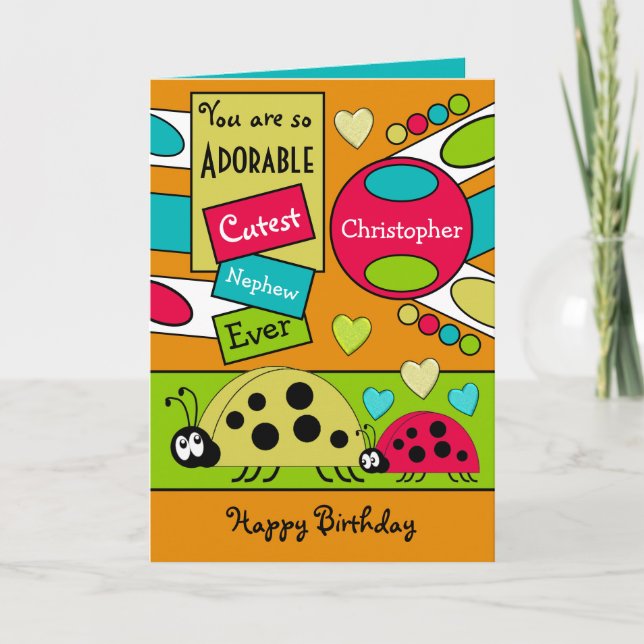 Cartão sobrinho adorável, joaninha especial, azul-vermelh (Frente)