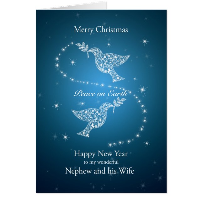 Cartão Sobrinho e sua esposa, pombas do Natal da paz (Frente)