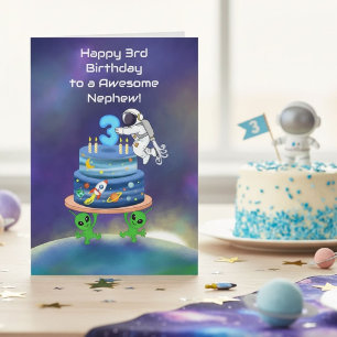 Cartão Sobrinho Feliz 3º Aniversário Astronauta com Alien