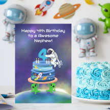 Sobrinho Feliz 4º Aniversário Astronauta com Bolo