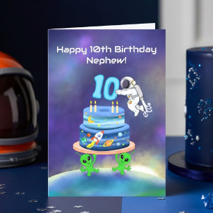 Cartão Sobrinho Feliz Aniversário de 10 anos Astronauta