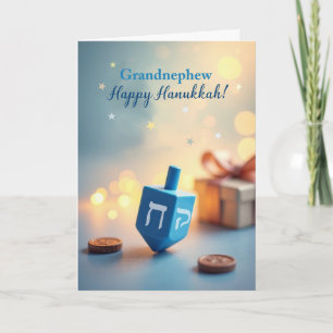 Cartão Sobrinho-neto Feliz Hanukkah Pião com Brilho Suave