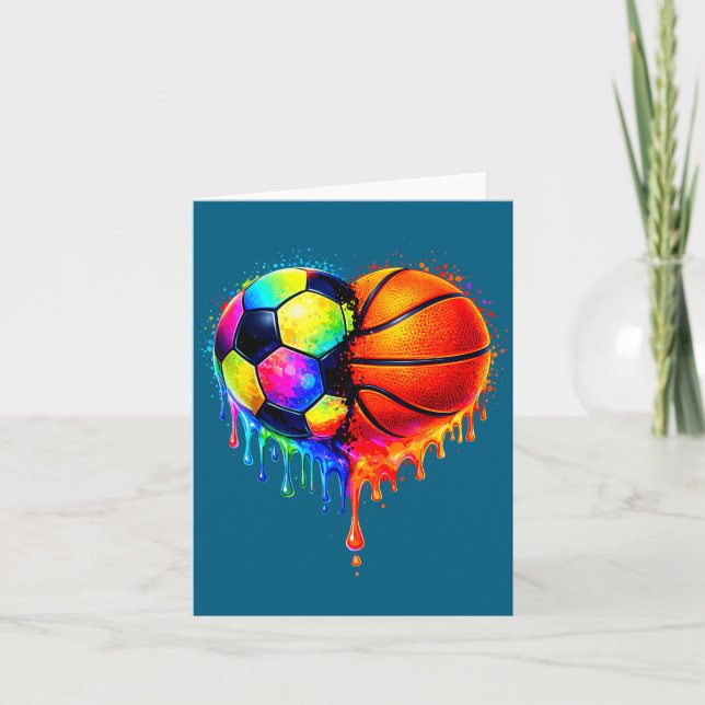 Cartão Soccer Basketball Drip Heart Srts Valentines Day M (Frente)