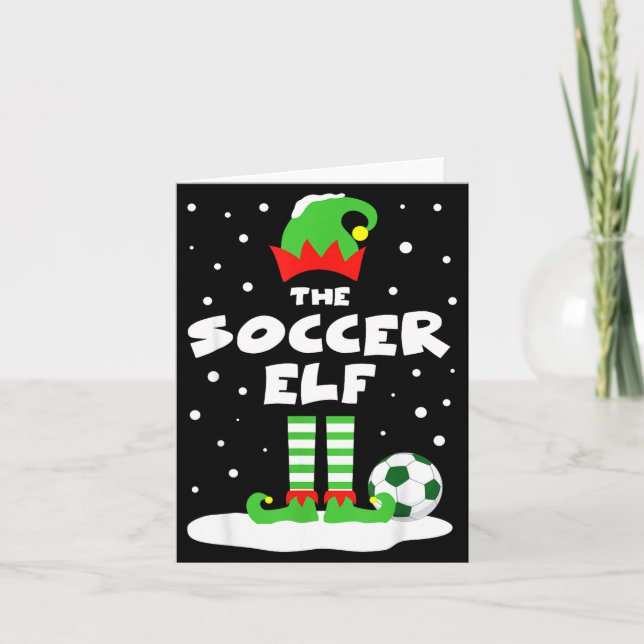 Cartão Soccer Elf Matching Group Family Holiday Christmas (Frente)