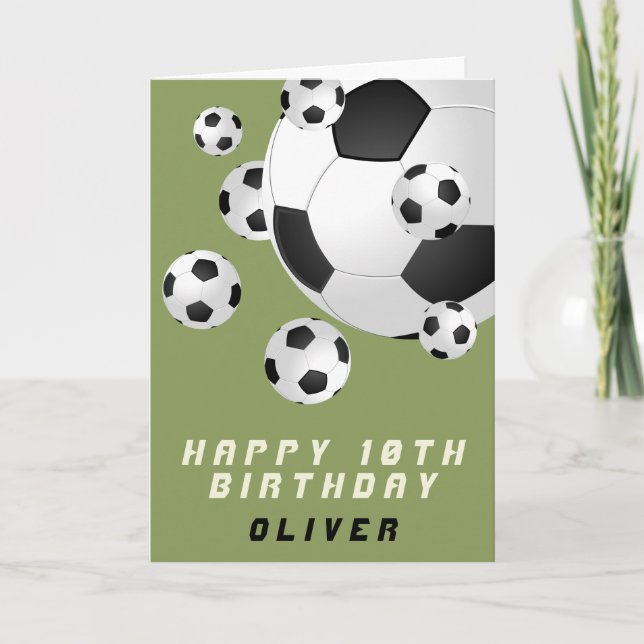 Cartão Soccer Football Ball Green Kids Boy Happy Birthday (Frente)