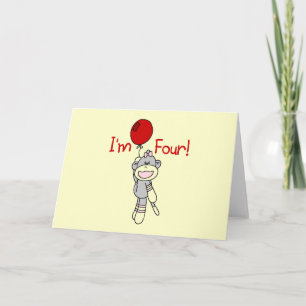 Cartão Sock Monkey 4º Aniversário Camisetas e presentes