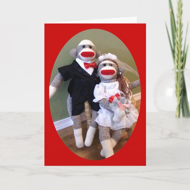 Cartão Sock Monkey Bride & Groom Card (Frente)