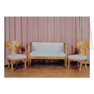 Cartão Sofa e duas cadeiras, passarinho Karelian, 1810-20