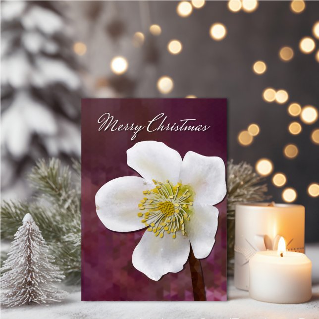 Cartão Sofisticada Arte de Rosa de Inverno High-Poly Nata (High-Poly Winter Rose Art Card - Elegant Burgundy Christmas Greeting.)