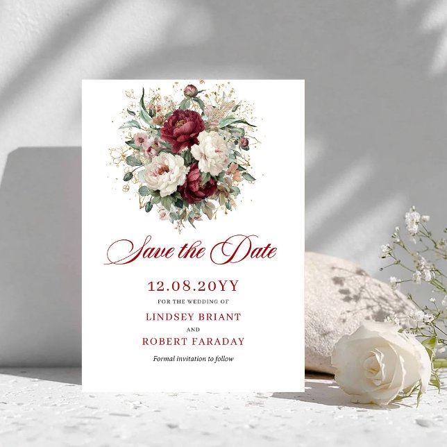 Cartão Sofisticado de Save the Date em Blush Burgu (Sophisticated Blush Burgundy Save The Date Card)
