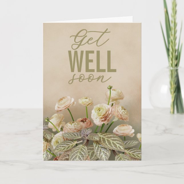 Cartão Soft Beige Floral Get Well Soon Personalized Card (Frente)