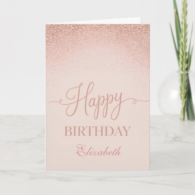 Cartão Soft Blush Rose Gold Elegant Birthday (Frente)
