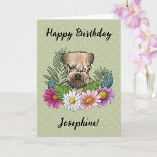 Cartão Soft-Coated Wheaten Terrier Floral Feliz Aniversár