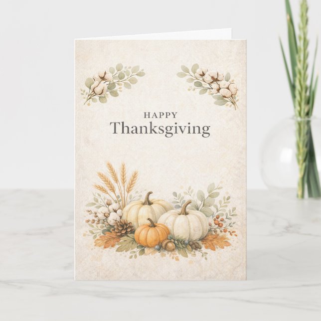 Cartão Soft Neutral Rustic Happy Thanksgiving Pumpkin  (Frente)