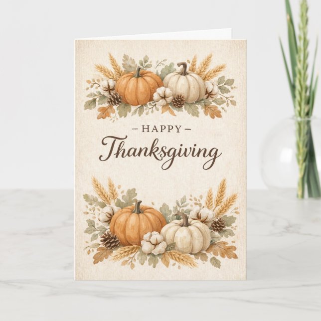 Cartão Soft Neutral Rustic Thanksgiving Pumpkin (Frente)